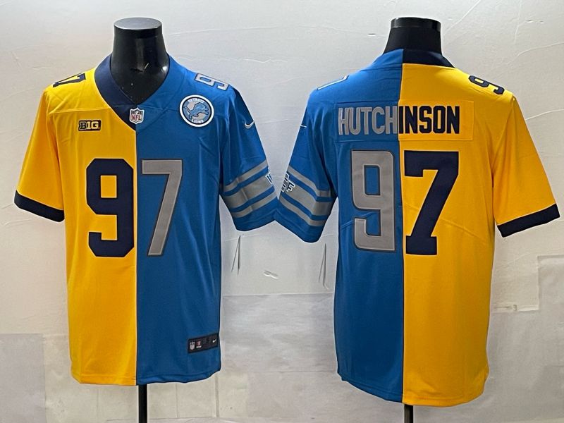 Men 2025 Detroit Lions #97 Hutchinson Blue yellow Nike Limited NFL Jersey 03
